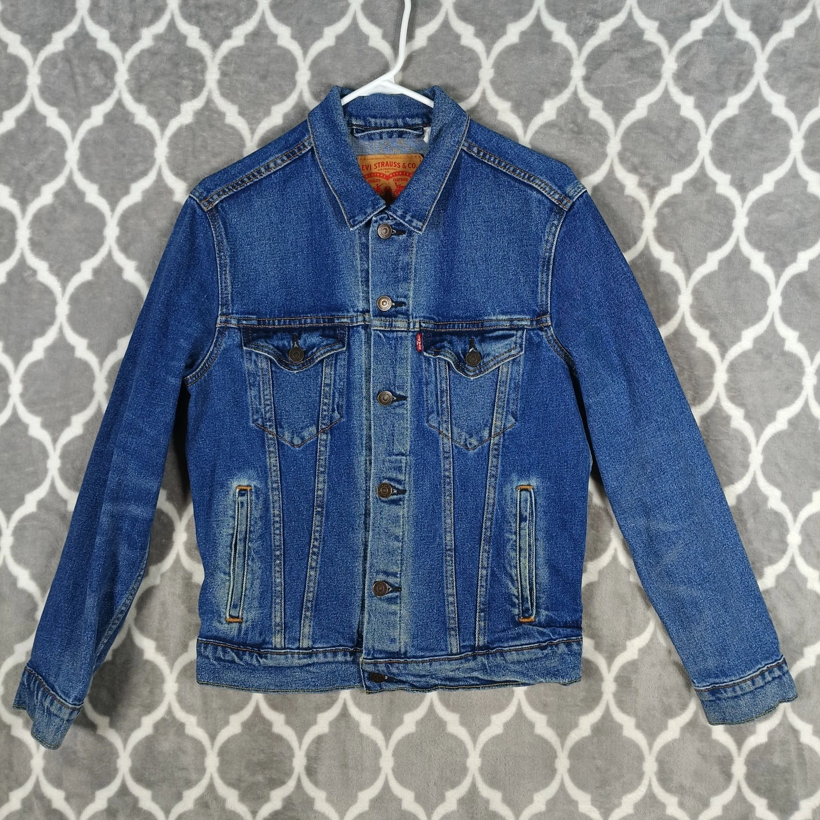 Levis Trucker Jacket Mens Small Fitted Blue Denim Type 3 Medium Wash Stretch