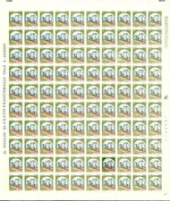 1980 Republic Castles 400 lire sheet of 100 with 1 e.g. stamped cert.