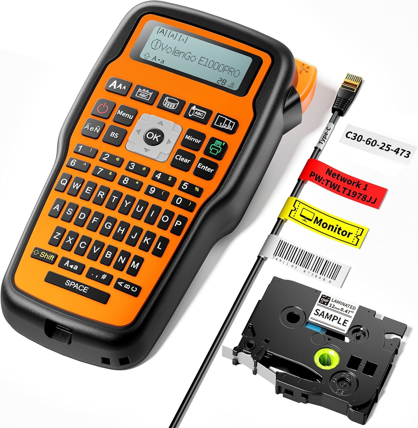 E1000 Labeler Machine with-Tape 12mm Laminated Handheld Labeling Machine