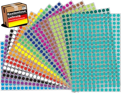 Farbige Punkte Aufkleber 6mm Runde Etiketten 22 Farben Set
