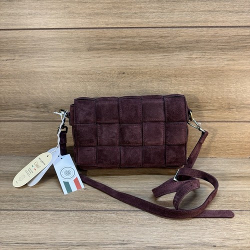 VIOLA CASTELLANI Bordo Suede Padded Woven Crossbody Made In Italy NWT Burgundy
