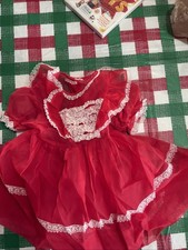 Vintage Newborn Baby Dress Red Ruffles White Lace Handmade
