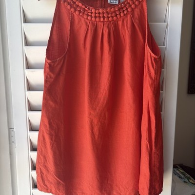 Alexandra Bartlett Women s 100% Linen Embellished Neck Top Size Large