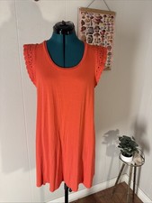 LOFT Women’s Red Orange Sleeveless Dress With Crocheted Sleeve Caps. Size M