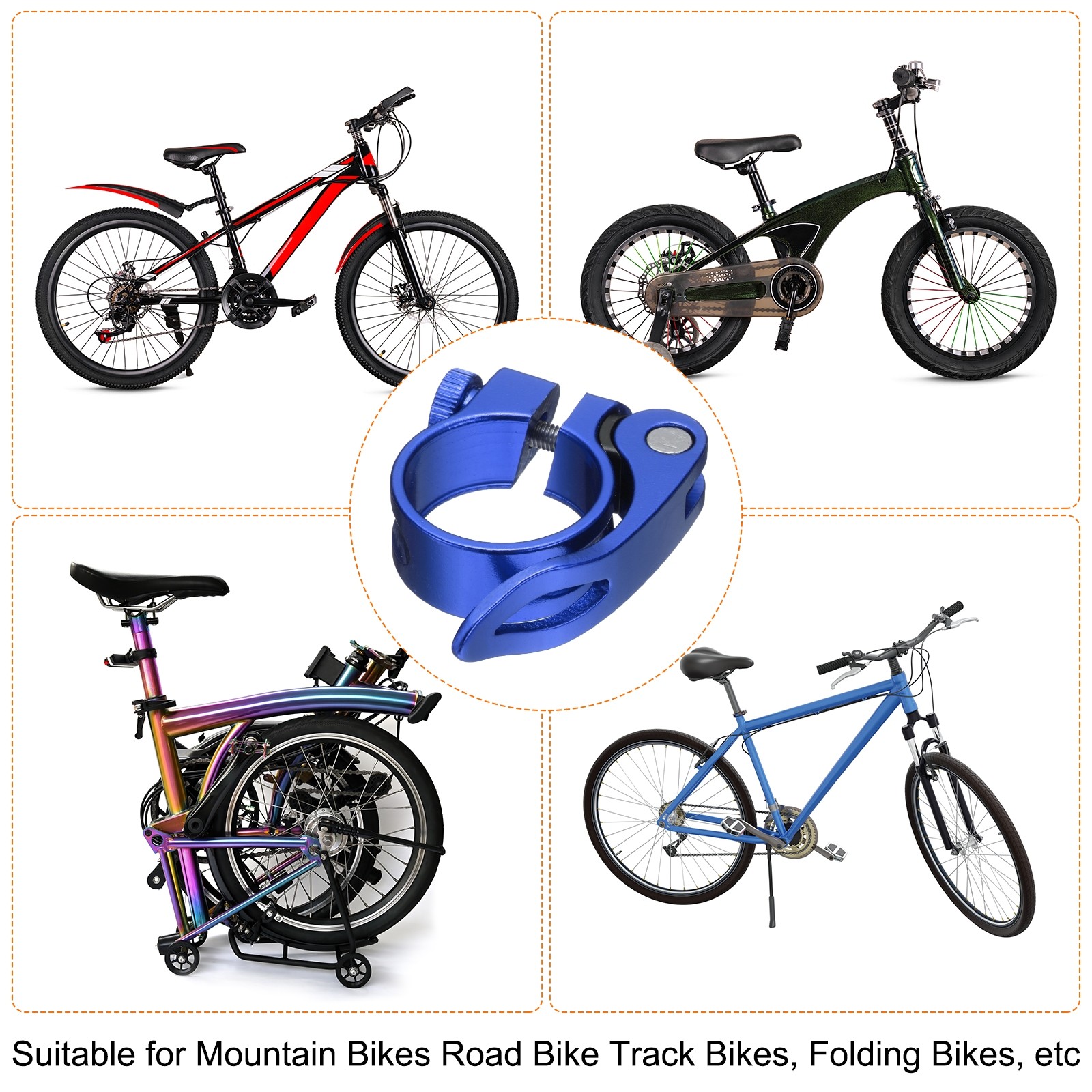 3pcs Bike Seat Post Clamp 31.8mm Bicycle Quick Release Seat Post Collar, Blue