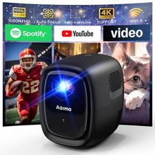  AI Auto Focus/Built in apps Mini Projector with WiFi 6 and Bluetooth Black