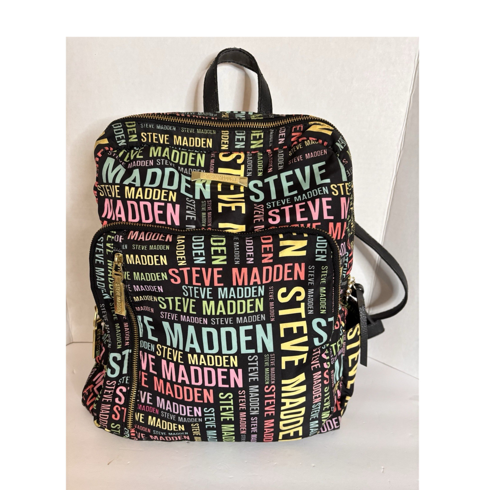 Steve Madden Multicolor Logo Backpack Zip Gold Hardware Adjustable Strap Women