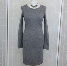 French Connection Dress UK 12 Grey Marl Long Sleeves Bodycon Jersey Office Work