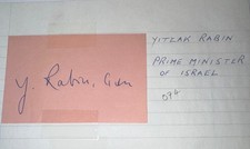 Yitzhak Rabin General Prime Minister Israel Assassinated Autograph