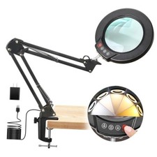 Black 12X Magnifying Glass with Light & Clamp - 17.8" Real Glass - Black