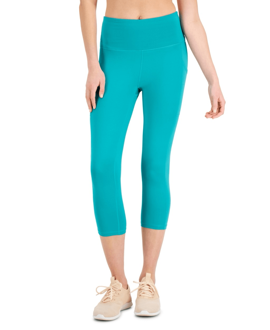 ID Ideology Women's High-Rise Compression Cropped Leggings with Side Pockets in Green Size S