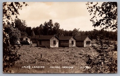 Cottages Cabins Jacks Landing Hillman MI Michigan RPPC Postcard P8
