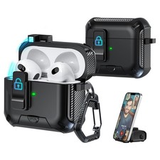 For AirPods Pro 3 2 AirPods4 3 2 Shockproof Armor Stand Cover Lock Case Keychain