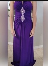 Ignite Evenings Prom Dress Formal Evening Gown Purple 90s Rhinestone Size 12