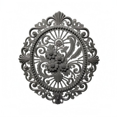 Oval Blumen Wandrelief Perlen Bordüre Barock Wandrelief durchbrochener Rahmen