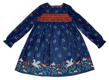 Mini Boden Girls 9-10 Smocked Unicorn Whimsical Animals Long Sleeve Dress
