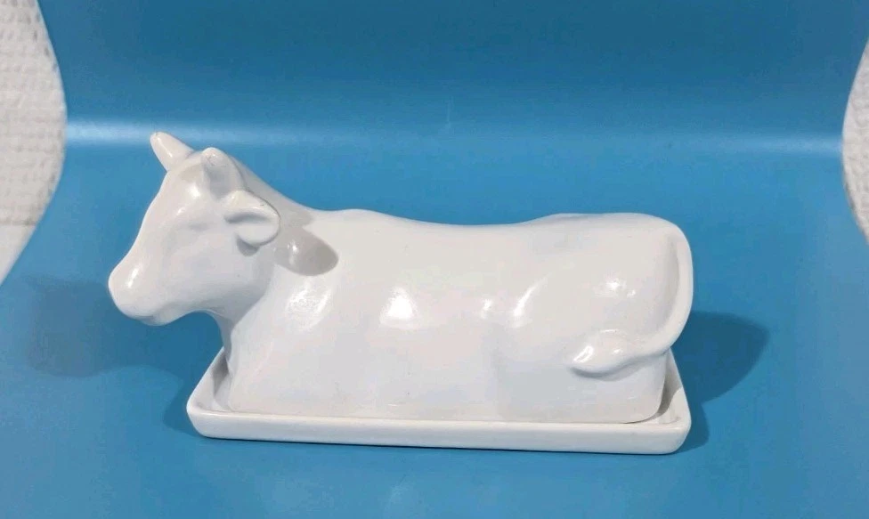 Food Network Stoneware Cow Butter Dish White Farmhouse Kitchen Covered Butter Di