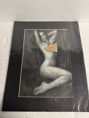 Vintage  Art Print Black White Figure Study Signed Wall Art