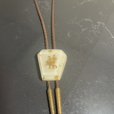 Vintage Gold Flakes In Lucite Resin Square Dancers Western Bolo Tie