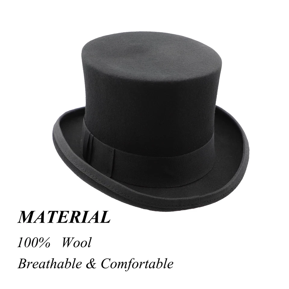 Top Sombreros para Hombres Mujeres Lana Alto Top Sombrero Satinado Forrado Fiesta Vestido Sombrero Negro Para... Foto 3 de 4