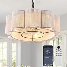 4 Lights Chandelier with Fan, Remote and App Control, 6 Speeds Rattan Ceiling Fa