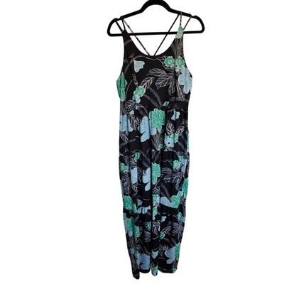 LOFT 6 Navy Floral Maxi Dress Cross Back Tiered Hidden Zip