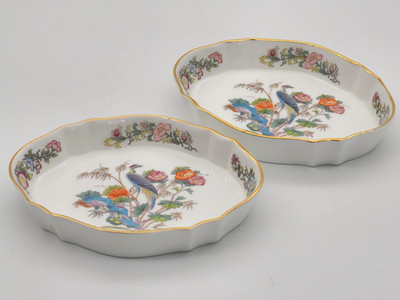 2x Wedgwood Kutani Kranich 22 Karat Goldrand Oval Schmuck Geschirr