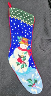 Christmas Stocking Needlepoint Snowman 23'' frosty Cottage Granny Core