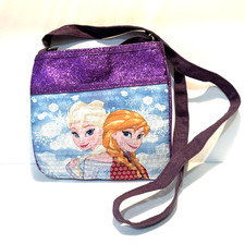 Disney Frozen Glitter Sequin Crossbody Purse - Anna  Elsa - 7 x 7.5 inches