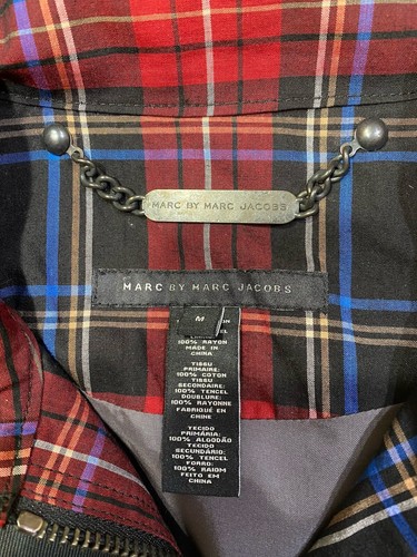 Marc By Marc Jacobs Black Jacket W/Red Plaid Collar Accent Zip Up Size M - Picture 4 of 6