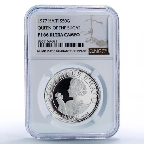 Haiti 50 gourdes World Queen Sugar Cane Elizabeth II PF66 NGC silver coin 1977