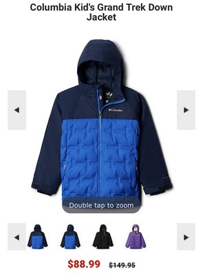 columbia boys down jacket