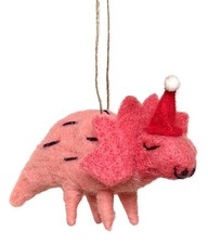 Felt DINOSAUR IN SANTA HAT Whimsical Christmas Ornament, by Silver Tree