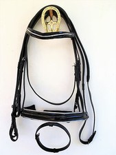 LEATHER BRIDLE BLACK PATENT WITH SILVER PIPING. FULL & EXTRA FULL