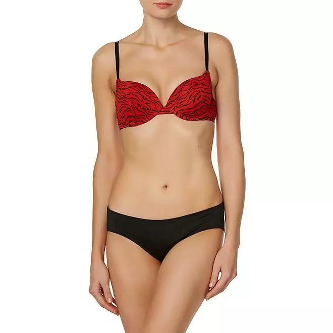 Sears Kmart Brand Women's Bra & Panty Set 36B Medium Red Black Zebra Stripe  NEW