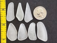 GENUINE BEACH SEA GLASS SURF TUMBLED WHITE CLEAR SNOW LONG SHAPE PENDANTS F1