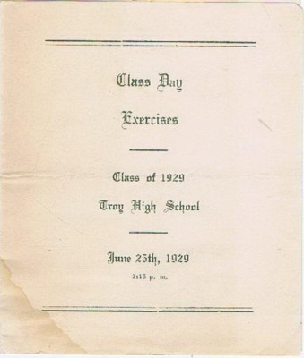 #ad Class Day Exercises Class of 1929 Troy High School Program $9.50