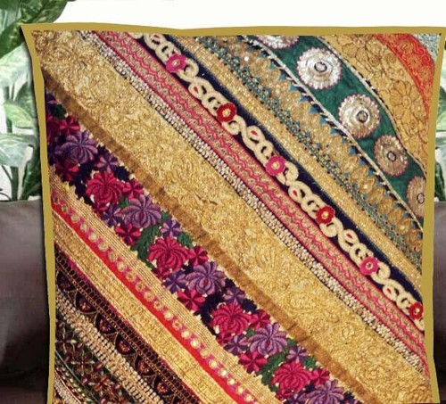 30" Handmade Patchwork Beaded Embroidered Throw Living Room Cushion Pillow Cover
