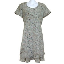 Northern Traditions Short Sleeve Dress Vtg 90s Layered Green Calico Floral Print