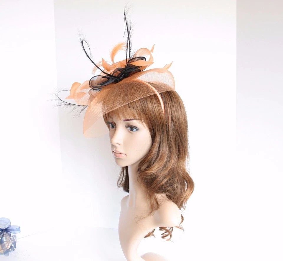 High Quality Kentucky Derby Wedding Polyester Feather Fascinator Orange/Black - Image 4 of 4