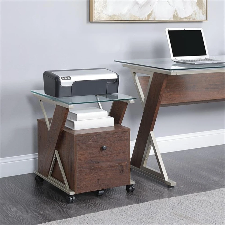 Archivador móvil Zenos con ruedas en madera de ingeniería tradicional rojo cerezo Foto 3 de 4