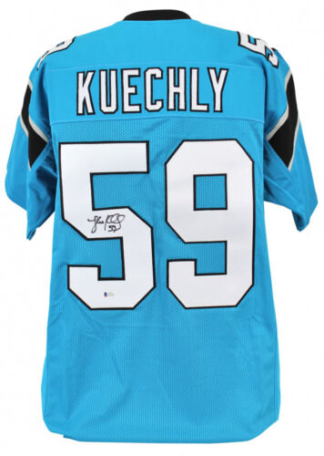 Luke Kuechly Signed Carolina Panthers Jersey (Beckett COA) 6xPro Bowl Linebacker - Afbeelding 1 van 6