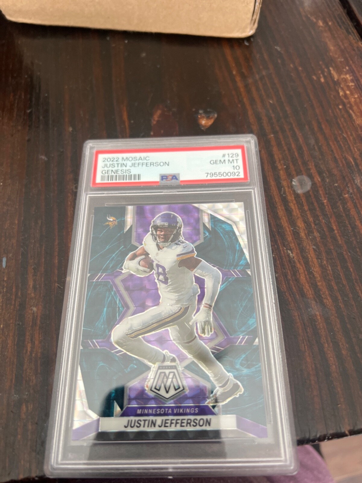 2022 Panini Mosaic Justin Jefferson Genesis SSP Card #129 Vikings PSA 10 LOW POP