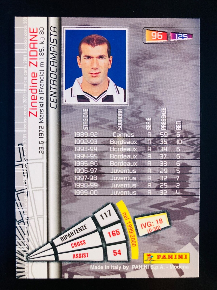 2000-01 Panini Calcio Cards 2001 # 96 Zinedine Zidane