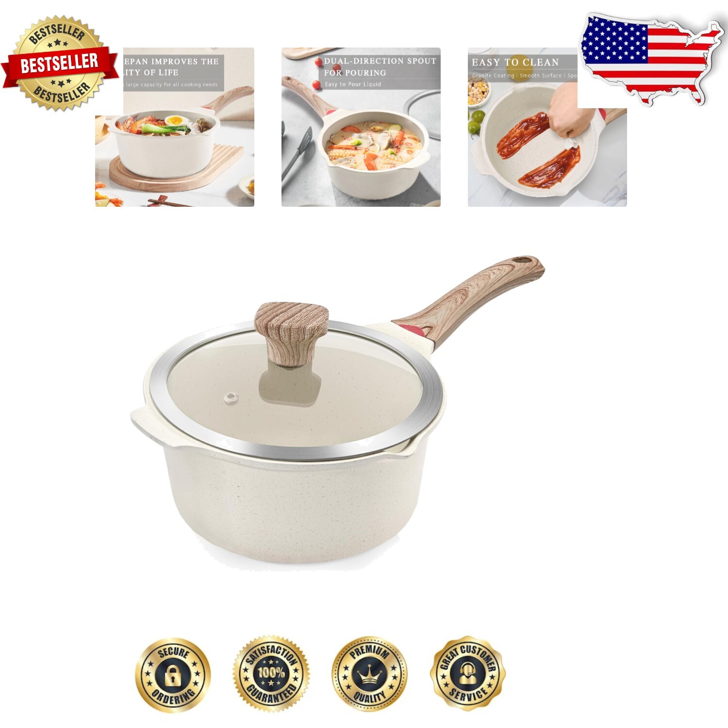 Versatile 4 Quart Nonstick Saucepan - Stay Cool Handle & Tempered Glass Lid