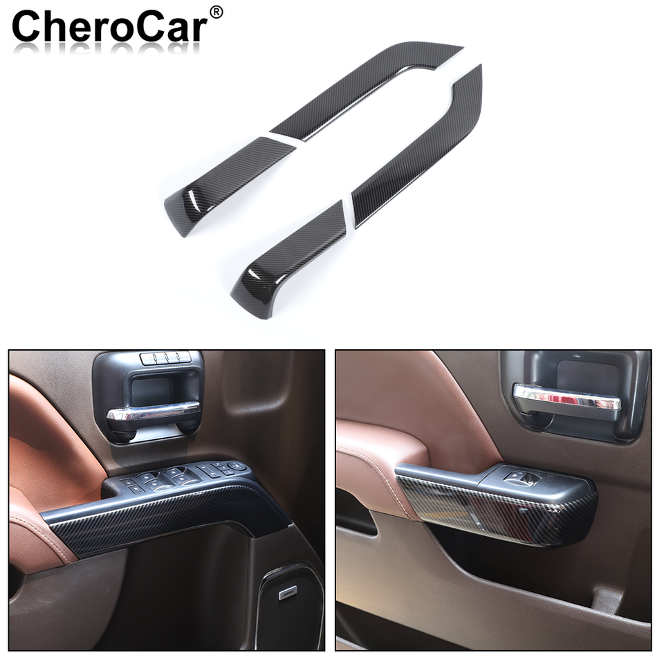 Carbon Fiber Door Handle Bowl Trim Cover for Chevy Silverado GMC Sierra 2014-18