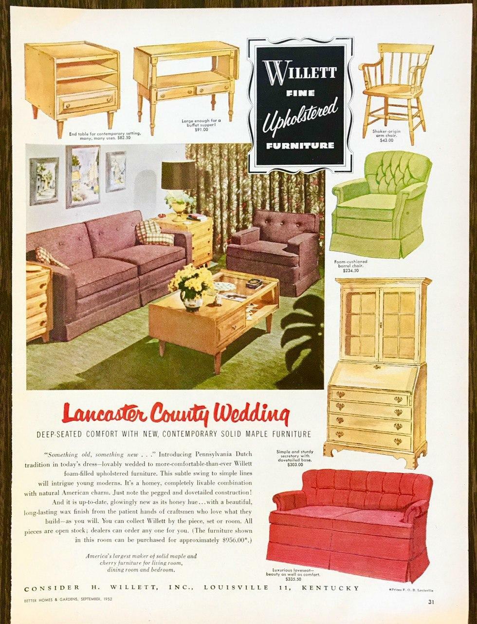 1952 Willett Furniture PRINT AD Lancaster County Wedding Contemporary