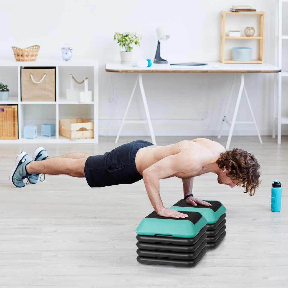 Aerobic Step Platform w/ 4''-12'' Adjustable Height Risers Home Gym ...