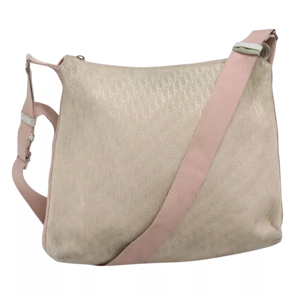 Sac bandoulière Christian Dior trotteur toile beige rose argent authentique mr996