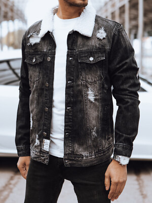 Herren Jeansjacke Übergangsjacke Denim Jacke mit Fell Casual